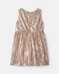 Toddler Girl Metallic Crinkle Bow Dress - Gold