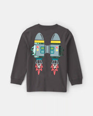 Toddler Boy Dino Jet Pack Long-Sleeve Graphic Tee - Grey