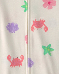 Baby Girl Sea Critters 100% Cotton 1-Piece Romper Pajama - Cream
