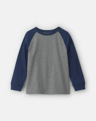 Boys Color Block Long-Sleeve T-Shirt - Grey/Navy Blue