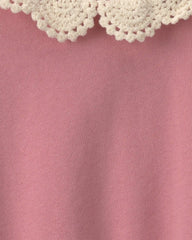 Girls Floral Collar French Terry Pullover Sweatshirt - Pink