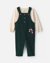 Baby Boy 2-Piece Candy Cane Corduroy Long-Sleeve Overall Set - Green/Cream