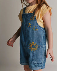 Toddler Embroidered Shortall with Pockets in Chambray