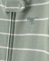 Baby 2-Pack Dinosaur Striped Snug Fit 1-Piece Pajama - Green/Cream