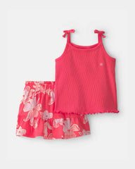 Baby Girl 2-Piece Floral Top & Skirt Set - Coral