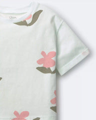 Toddler Girl Rolled Cuff Tee in Floral Print - Light Green