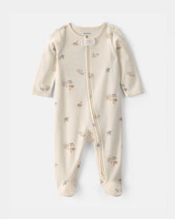 Baby Girl Swan 100% Cotton 2-Way Zip Sleep & Play Pajamas - Ivory