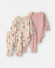 Baby Girl 4-Piece Floral Long-Sleeve Bodysuit & Pant Set - Pink/Ivory