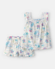 Girls 2-Piece Tropical Beach Sleeveless Loose Fit 2-Piece Pajama Set