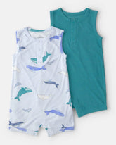 Baby 2-Pack Whale PurelySoft Sleeveless Romper Set - Blue