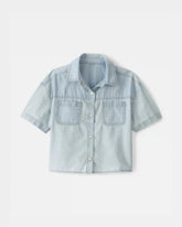 Girls Chambray Short-Sleeve Top - Blue