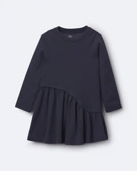 Toddler Girl Ribbed Long-Sleeve Asymmetrical Dress - Navy