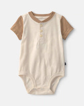 Baby Boy Henley Short-Sleeve Bodysuit - Cream/Brown