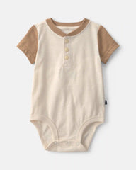 Baby Boy Henley Short-Sleeve Bodysuit - Cream/Brown