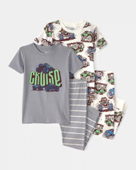 Toddler Boy Monster Truck 100% Cotton Snug Fit 4-Piece Pajama Set - Grey