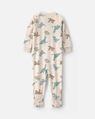 Baby Boy 1-Piece Dino 2-Way Zip DreamPlush Snug Fit Footed Pajama - Cream