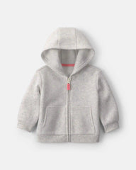 Baby Girl Fleece Zip-Up Hoodie - Grey