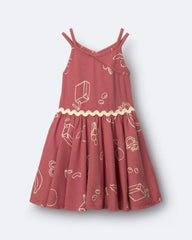 Toddler Girl Ric-Rac Crossover Dress in Snack Print - Red