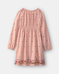 Girls Floral Twill Long-Sleeve Dress - Pink