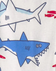 Toddler Boy Shark 100% Cotton Snug Fit 1-Piece Pajama - Ivory