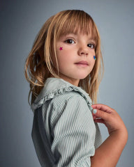 Toddler Girl Peter Pan Collar Top in Stripes - Teal