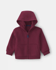 Baby Boy Fleece Zip-Up Hoodie - Burgundy