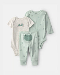 Baby 3-Piece Frog Bodysuit & Pant Set - Green/Grey