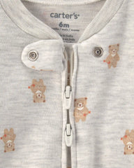 Baby Teddy Bear Cotton 2-Way Zip Sleep & Play Pajamas - Grey