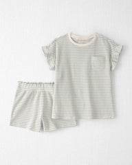Girls 2-Piece Organic Cotton Waffle Knit Top & Short Set in Stripes
