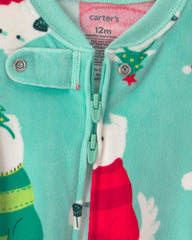 Baby 1-Piece Christmas Dogs 2-Way Zip DreamPlush Snug Fit Footed Pajama - Green