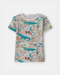 Toddler Boy Alligator 100% Cotton Snug Fit 2-Piece Pajama Set - Grey