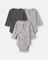 Baby Boy 3-Pack Penguin Long-Sleeve Multipack Bodysuits - Grey