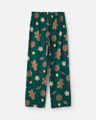 Adult Christmas Gingerbread Fleece Loose Fit Pajama Bottoms - Green