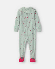 Baby Girl 1-Piece Apple Thermal Waffle Knit Footed Pyjama - Green