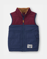 Toddler Boy Color Block Teddy Fleece Vest - Navy Blue/Burgundy