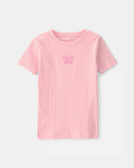 Girls Butterfly Rib Snug Fit 2-Piece Pajama Set - Pink