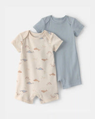 Baby 2-Pack Whale Rompers - Blue/Ivory