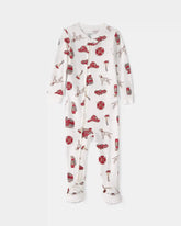 Baby Boy Firetruck 100% Cotton Snug Fit 1-Piece Pajama - White
