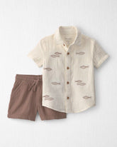 Toddler Boy 2-Piece Organic Cotton Gauze Embroidered Top & Short Set