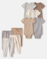 Baby 9-Piece Bodysuits & Pants Set - Grey/Ivory/Brown