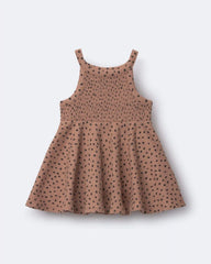 Toddler Girl Smocked Peplum Top in Dot Print - Tan