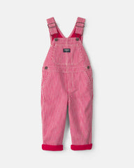 Toddler Boy Hickory Stripe Overalls - Red/White