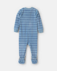 Baby Boy 1-Piece Striped Raccoon 2-Way Zip DreamPlush Snug Fit Footed Pajama - Blue