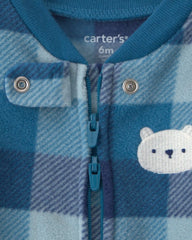 Baby Boy Bear Plaid Fleece 2-Way Zip Sleep & Play Pajamas - Blue