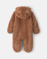 Baby Bear Teddy Fleece Long-Sleeve Jumpsuit - Brown