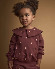 Toddler Girl Peter Pan Collar Pullover with Otter Pockets in Polka Dots - Burgundy