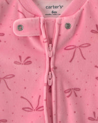 Baby Girl Bow Fleece 2-Way Zip DreamPlush Sleep & Play Pajamas - Pink