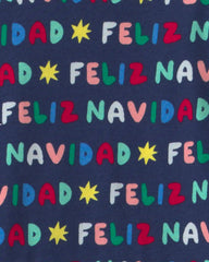Adult 2-Piece 'Feliz Navidad' Christmas 100% Cotton Snug Fit Pajama Set - Navy Blue