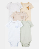 Baby 5-Pack Animals Short-Sleeve Cotton Bodysuits