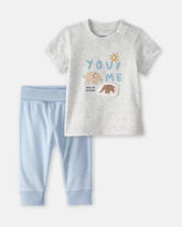 Baby Boy 2-Piece 'Let's Be Friends' Graphic Tee & Pant Set - Grey/ Blue